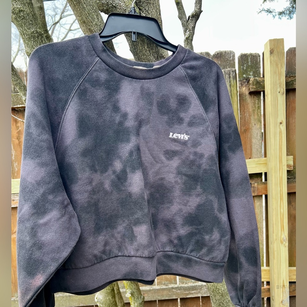 Levis crop cotton tie-dye black grey sweatshirt oversized women’s S, Girls XL